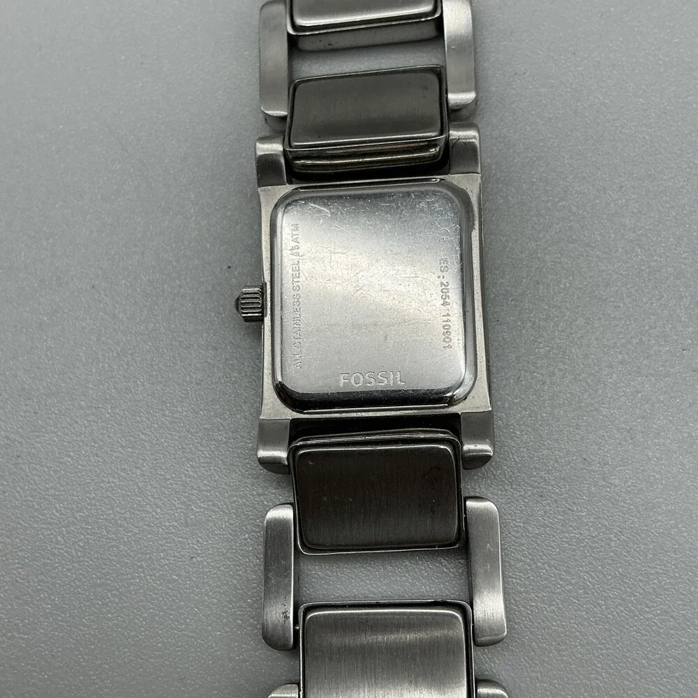 Fossil Womens Watch 21mm Black Dial Stainless Bracelet Wood New Battery 6.25